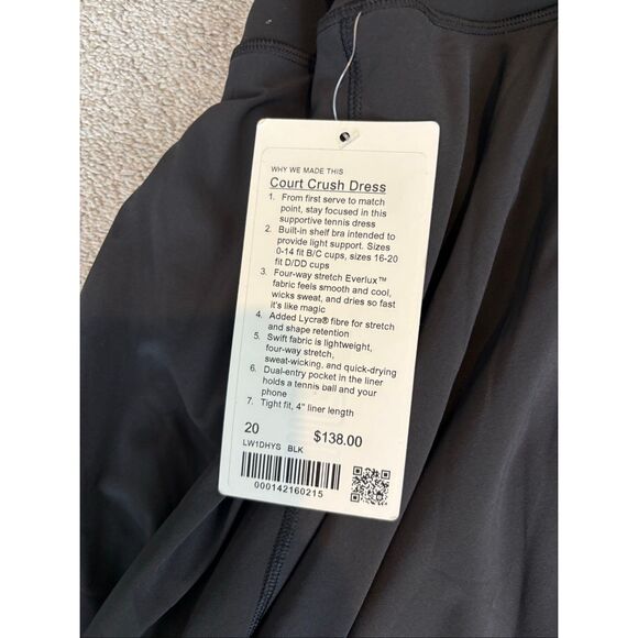 NWT LULULEMON court crush dress black Sz 20, $140 A14 - Picture 7 of 8